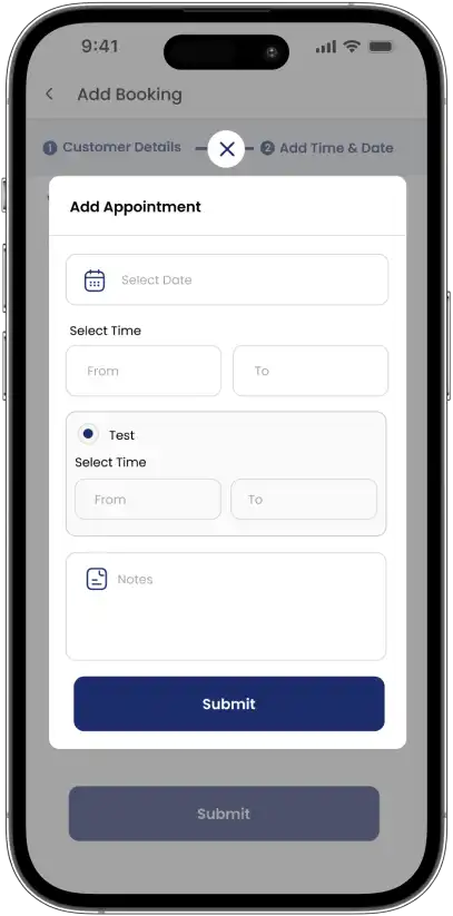 Ziba Driver add appointment screen