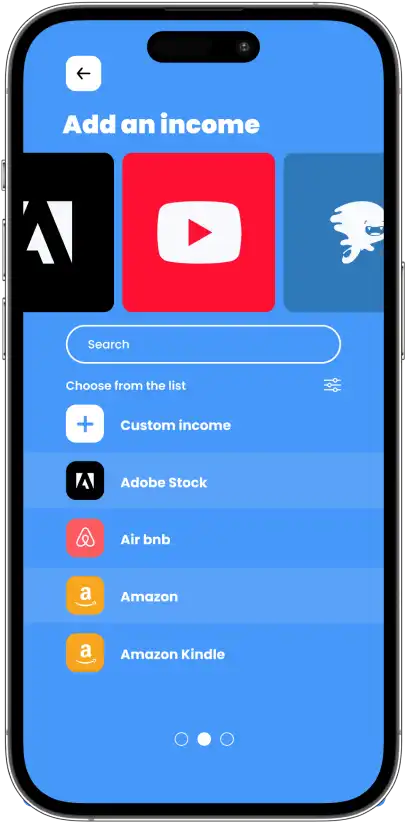 Earnify add income source screen