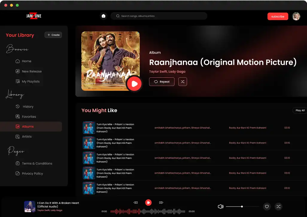 Album detail and playback screen