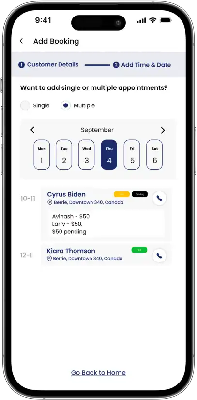 Ziba Driver lesson calendar screen