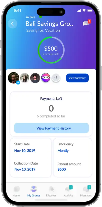 completed savings group screen