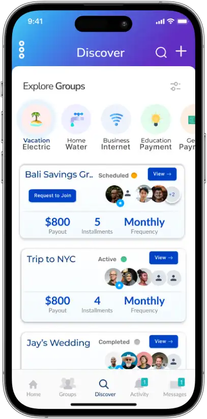 discover savings groups screen