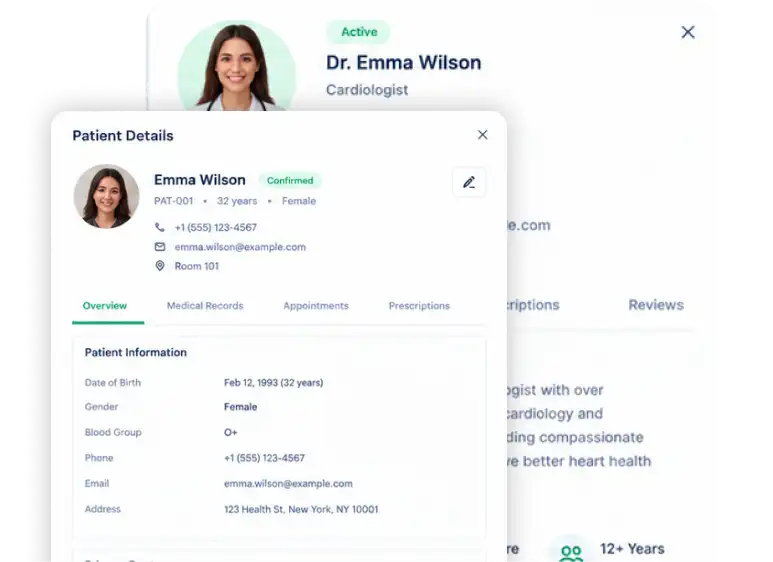 EMR patient and doctor profile screen