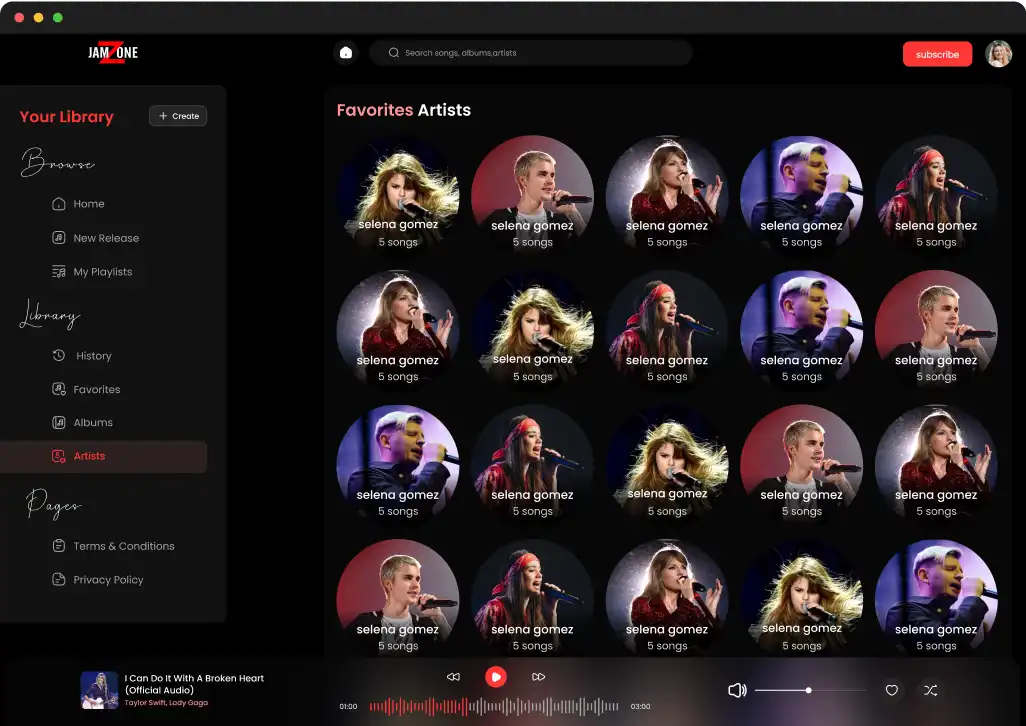 Favorite artists library screen