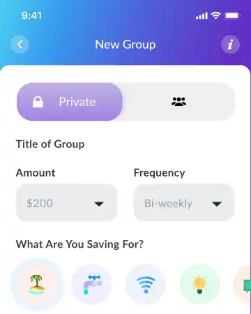 private group savings creation screen