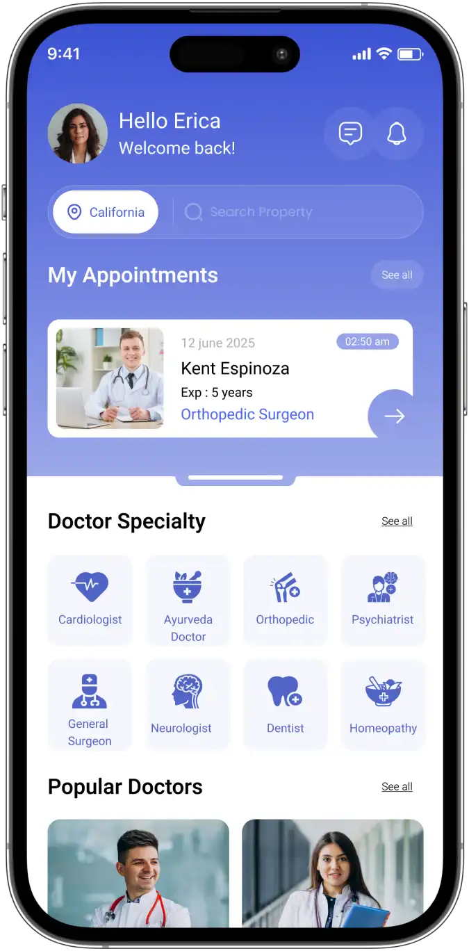 Patient home and appointments screen