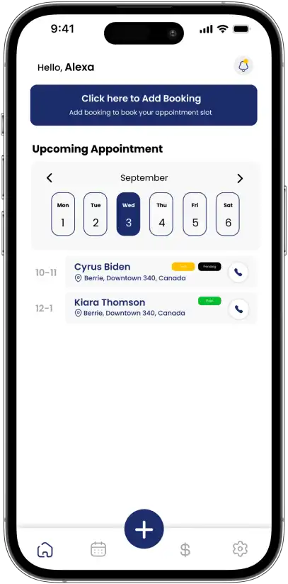 Ziba Driver app home dashboard screen
