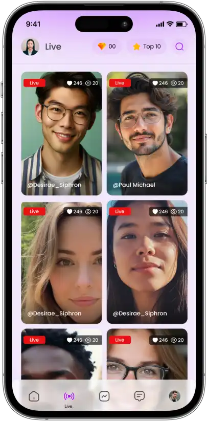 Live streams discovery screen