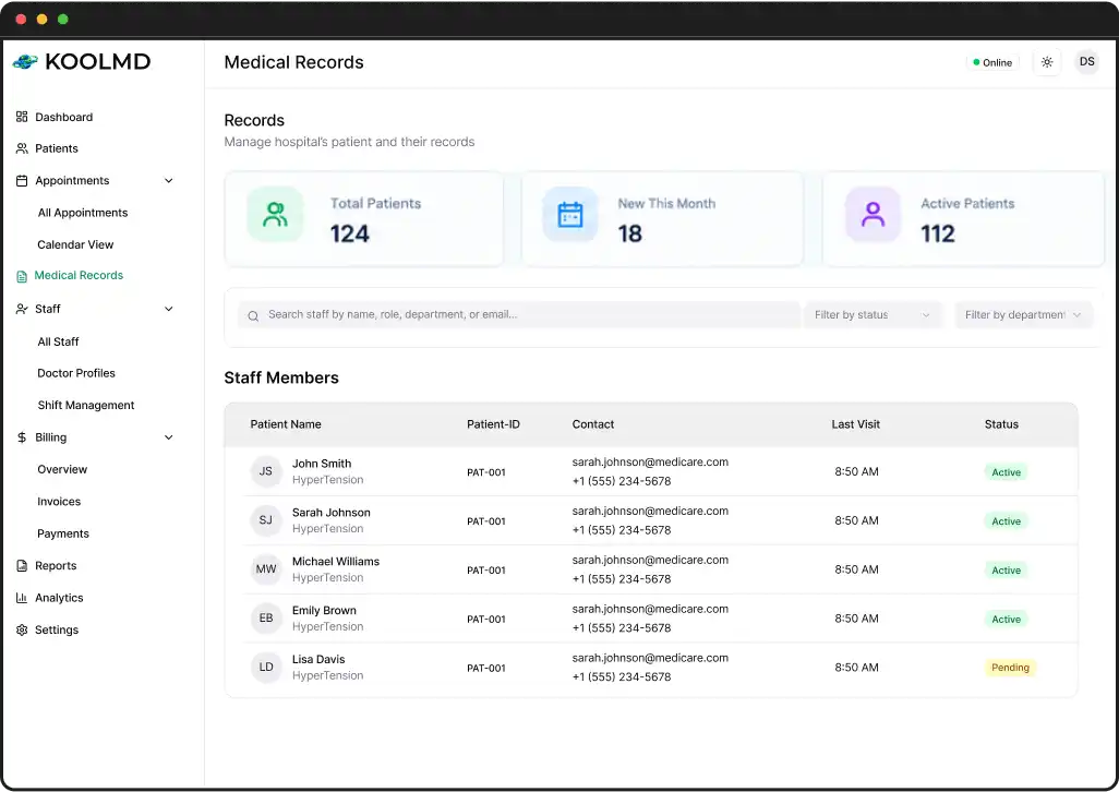 Medical records dashboard