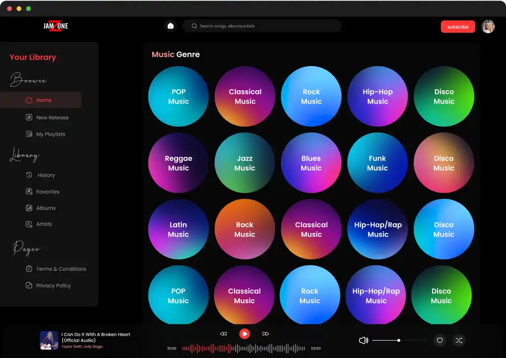 Music genre browsing screen