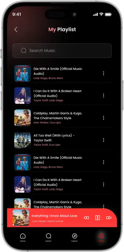 JanZone Music my playlist screen
