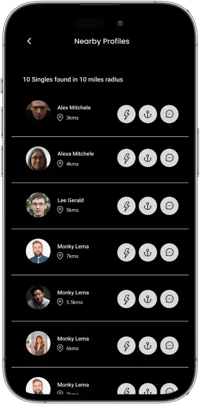 Nearby single profile card screen