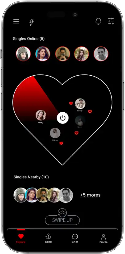 Nearby and online singles radar discovery screen