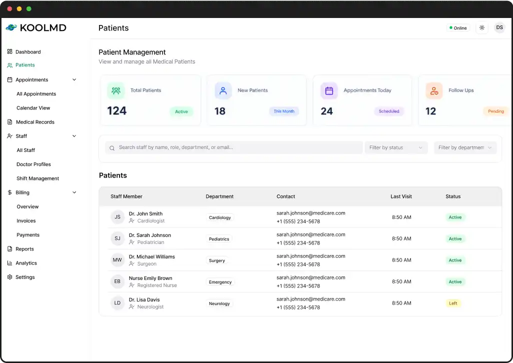 Patient management dashboard