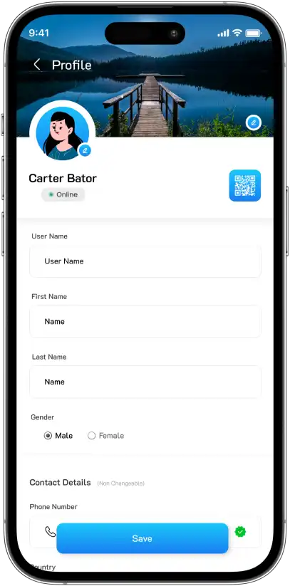 CoreX Messenger user profile screen