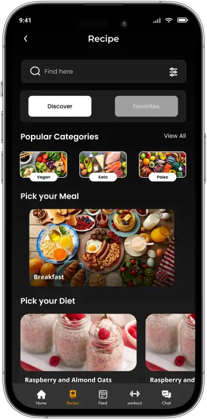 Meal and recipe discovery screen