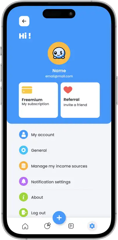 Earnify account and settings screen