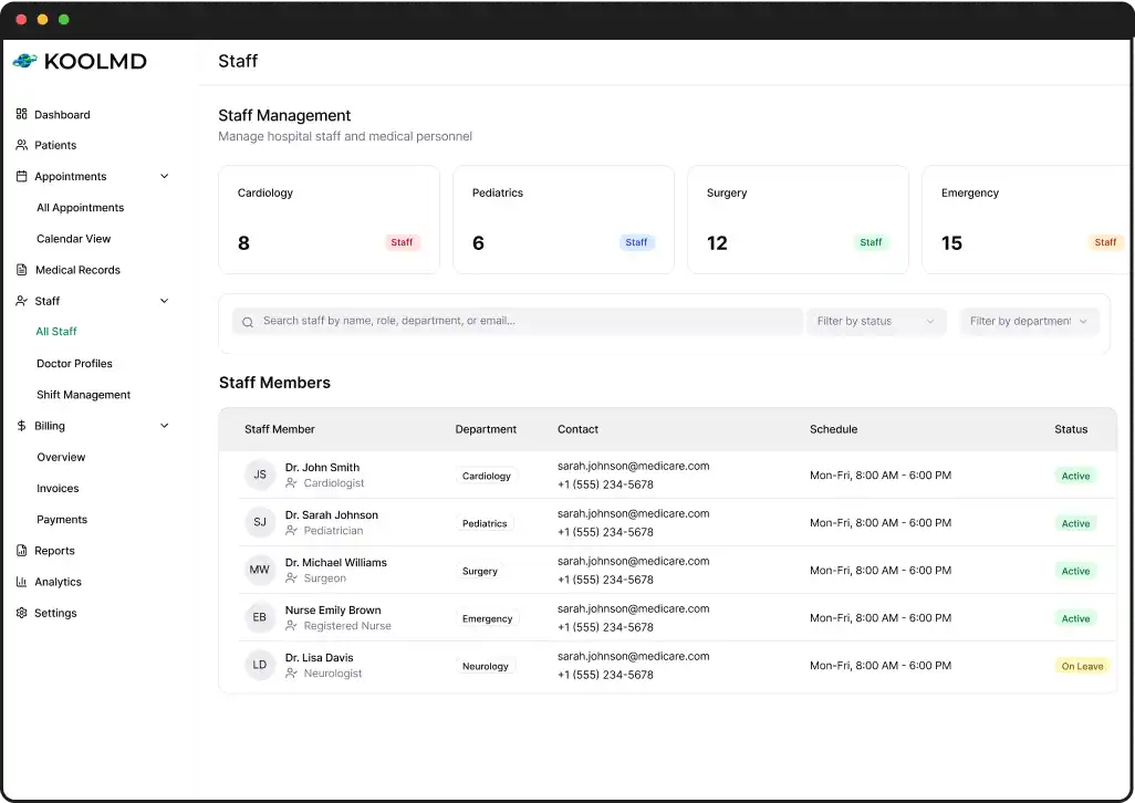 Staff management screen