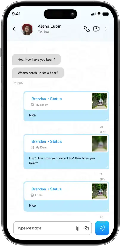 CoreX Messenger status reply screen