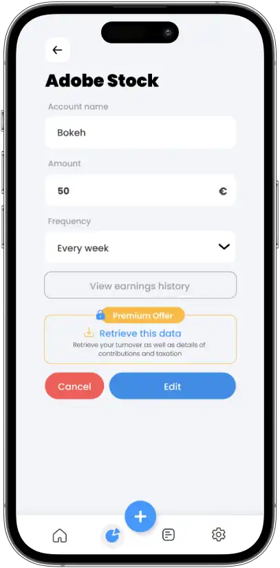 Earnify Adobe Stock income source screen