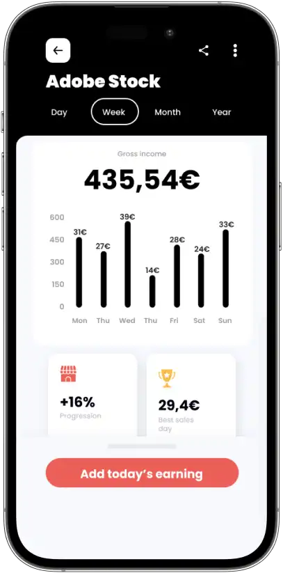 Earnify Adobe Stock income source detail screen