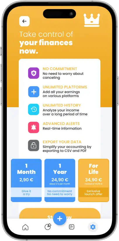 Earnify subscription plans screen