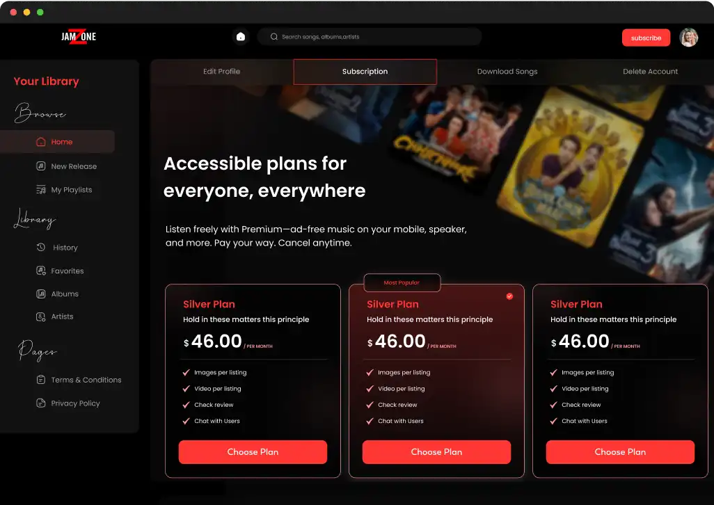 Subscription plans screen