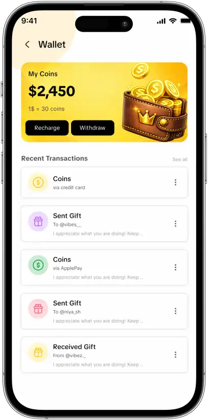 Pudym creator wallet screen