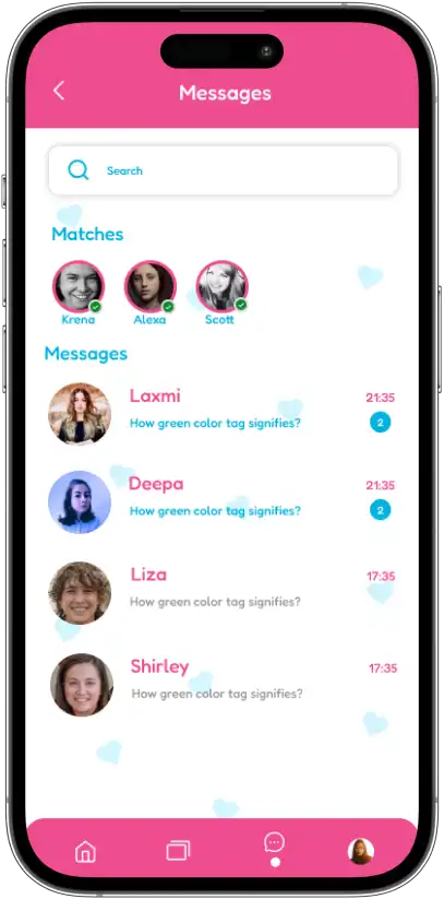 Mums chat and matches screen