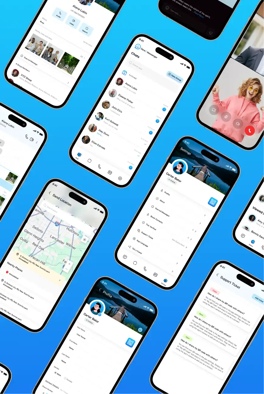 CoreX Messenger app screens