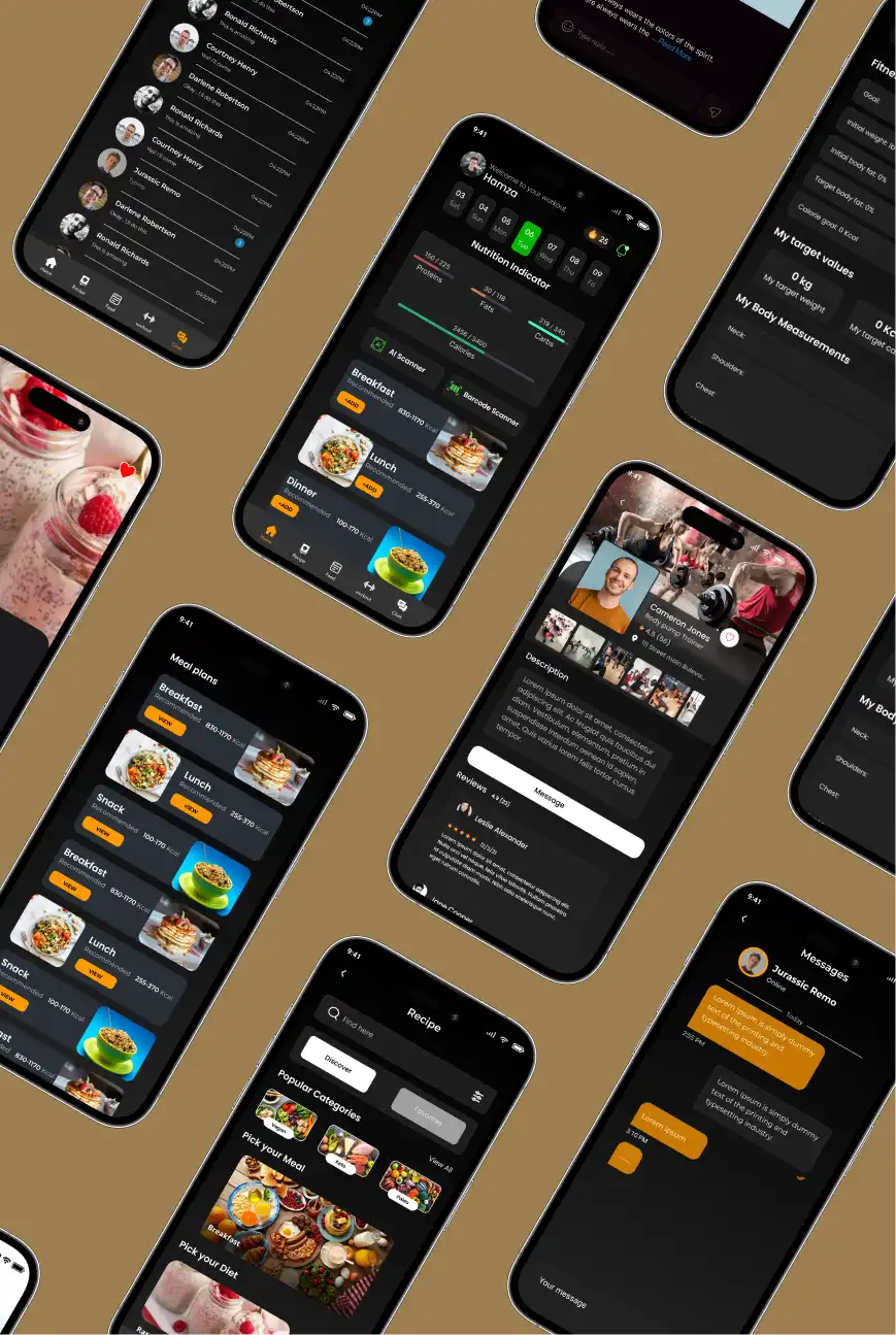 Fitness nutrition app screens